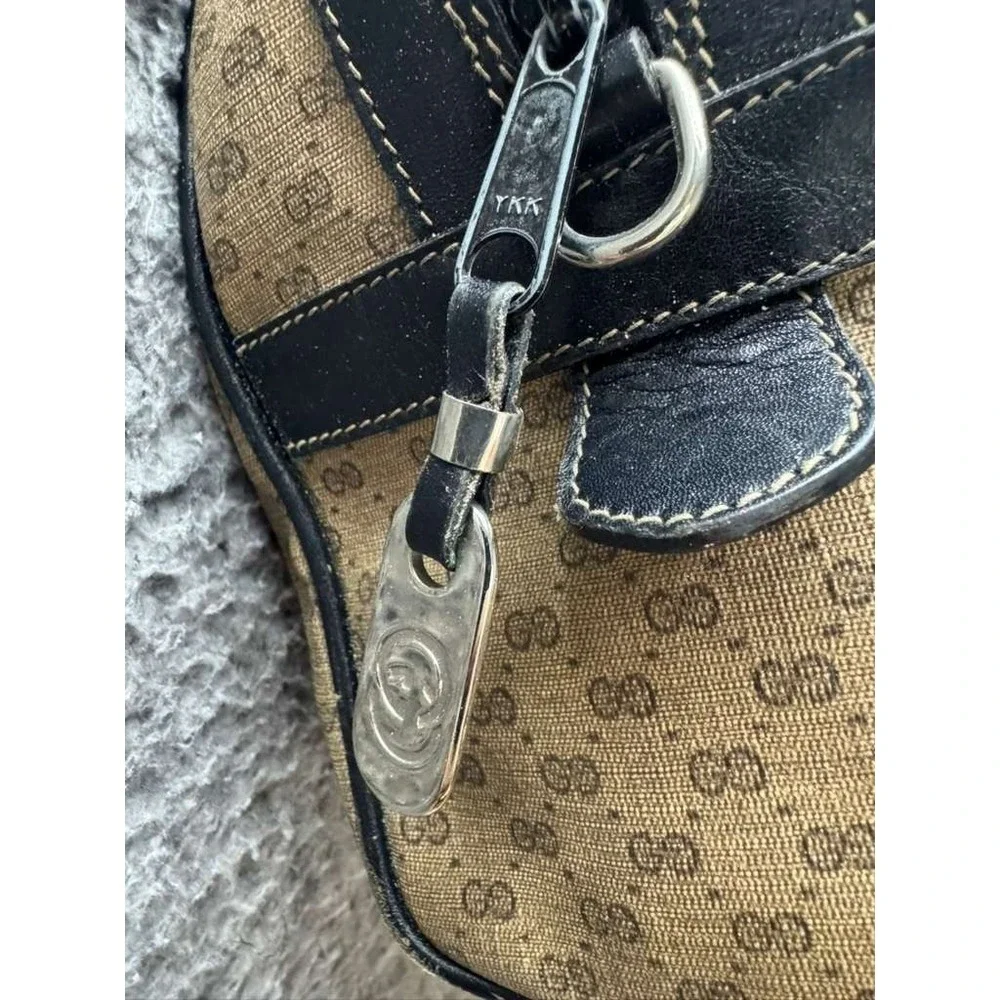 Vintage 80's Gucci‎ GG Monogram Canvas Mini Boston Top Handle Satchel Bag Brown